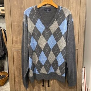 Daniel Cremieux Wool Argyle V Neck Sweater XL